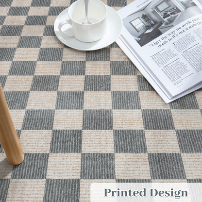 LIVEBOX Machine Washable Area Rug 6x9 Checkered, Non Slip Soft Large Bedroom Living Room Rug Farmhouse Neutral Classic Geometric Pattern Boys Rug, Indoor Carpet for Den Dorm Playroom(Grey,6'x9')