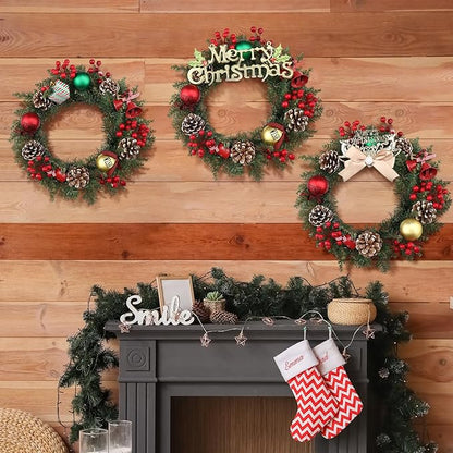 Zeyune Christmas DIY Green Wreath 14 Inch Artificial Christmas Wreaths Faux Plain Wreaths for Decorating Front Door Window Room Farmhouse Xmas Party Indoor Outdoor(Fresh,8 Pcs)