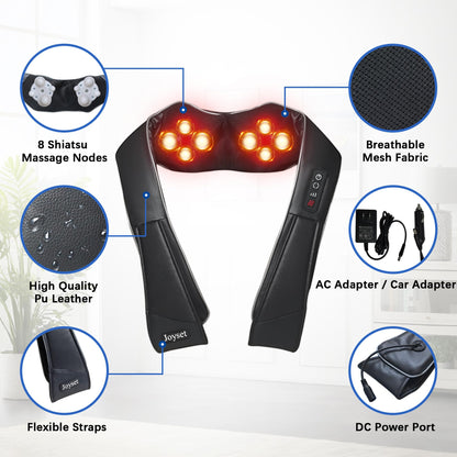 Joyset Shiatsu Neck and Back Massager with Heat,Electric Shoulder Massager for Pain Relief Deep Tissue,3D Kneading Massage with Cloth Cover Easy to Clean Best Gift for Men Women Parents