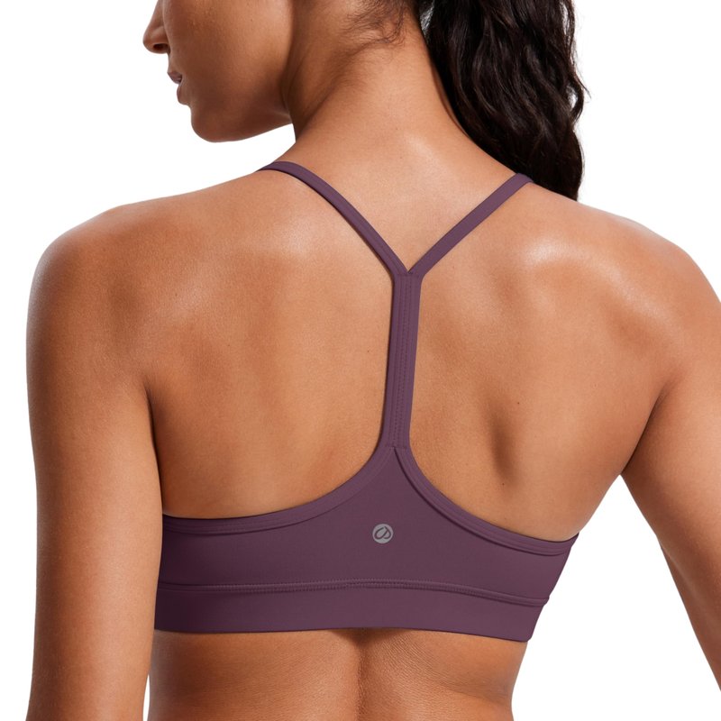 CRZ YOGA Butterluxe Y Back Sports Bras for Women - Padded Racerback Low Impact Spaghetti Thin Strap Workout Yoga Top Grape Thistle Purple Small