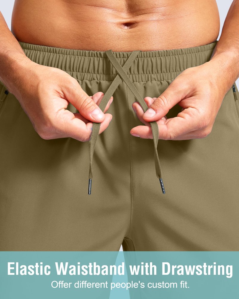 G Gradual Men's Athletic Running Shorts with Zipper Pockets Quick Dry 7"/ 5"/ 9" Workout Gym Shorts for Basketball Hiking(Dusty Khaki,9XL)
