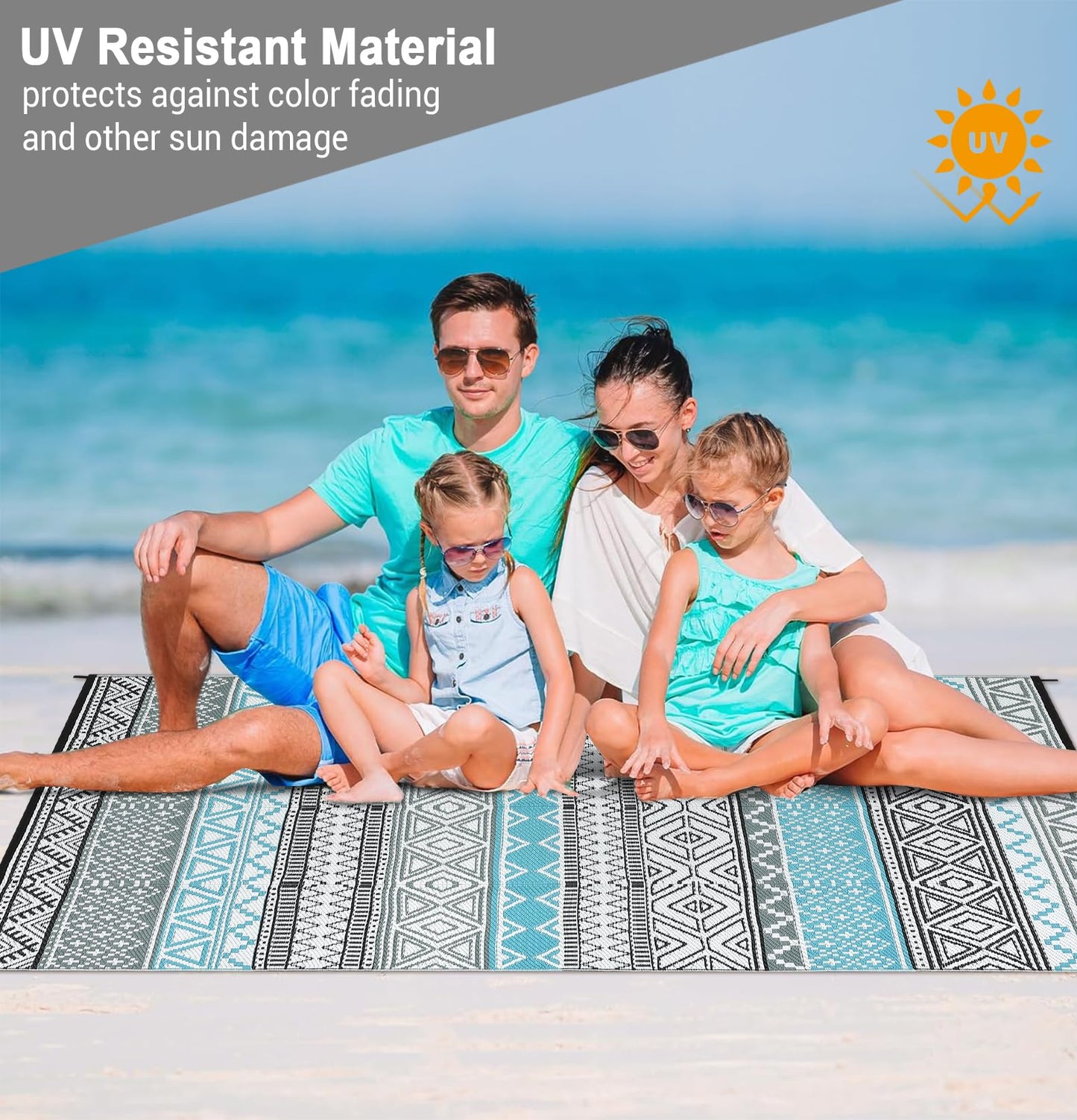 COZYLOOM Outdoor Rug Carpet Waterproof 9x12 ft Reversible Patio Rug Outside Plastic Carpet, Stain & UV Resistant Portable RV Mat Straw Rug for Camping, Backyard, Deck, Picnic, Porch, Blue/Grey