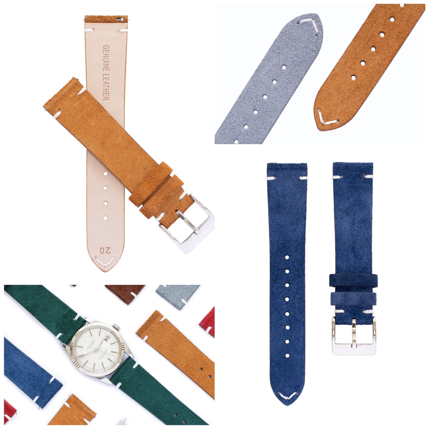 BARAK WATCHES Quick Release Suede Leather Watch Straps – Soft Genuine Leather Band – 20mm 22mm – Replacement Watch Band for Men & Women – Multiple Colors Available (Blue, 20mm)