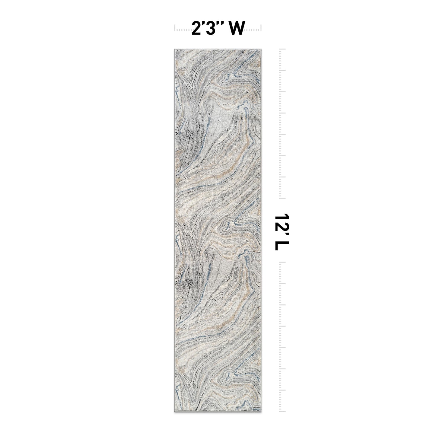 Rugshop Marble Swirl Distressed Gray Area Rug 2' 3" x 12' Runner Ideal for Hallway, Kitchen, Entryway, or Behind the Sofa