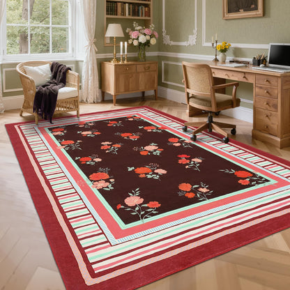 GarveeHome Red 8x10 Area Rug, Vintage Floral Design, Machine Washable Rug Low Pile, Lightweight Non Slip, Soft Carpet for Living Room Bedroom Dining Room Nursery