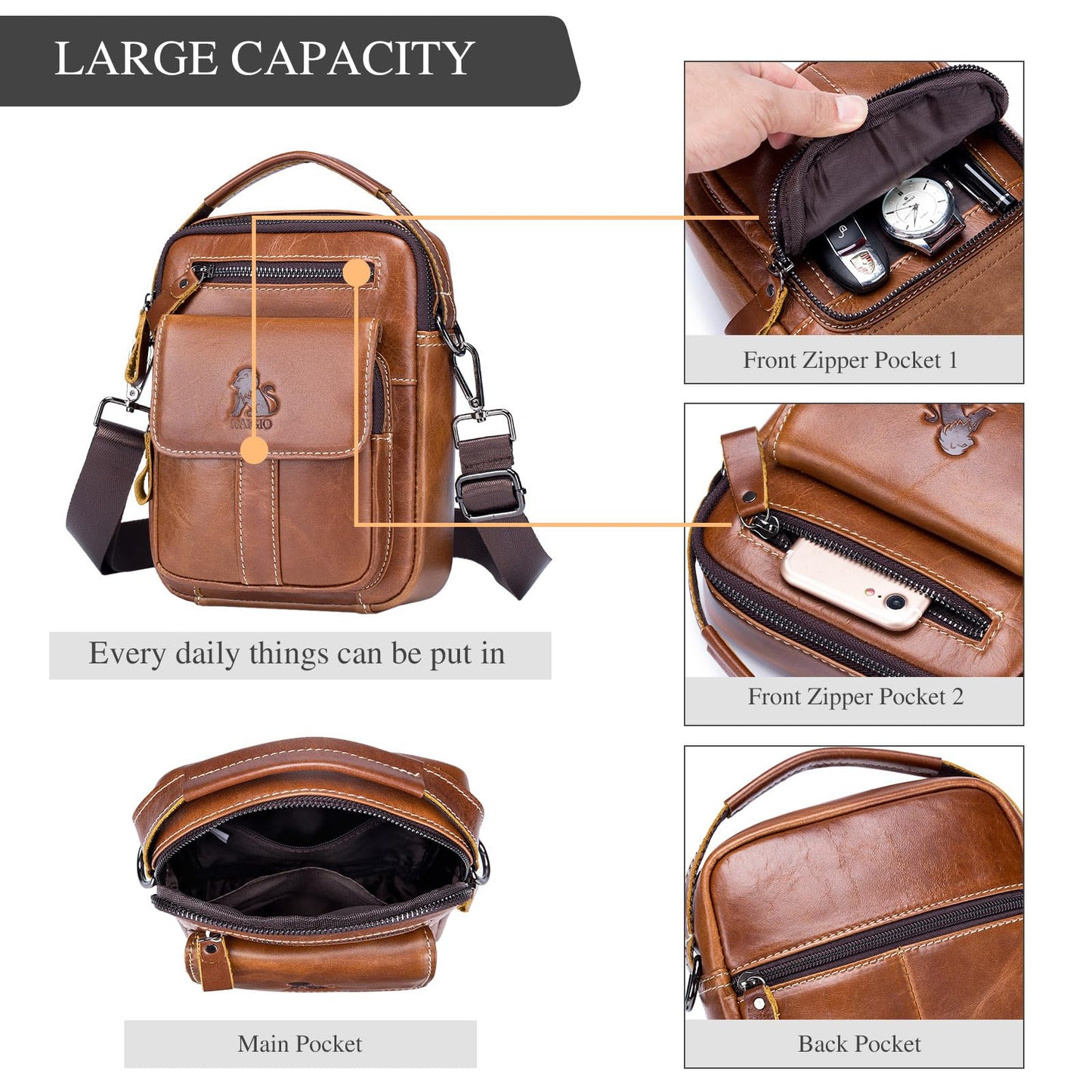 BAIGIO Genuine Leather Small Messenger Bag for Men Crossbody Shoulder Bag for Ipad MIni Handbag Man Purse Satchel for Daily Business