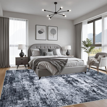 6x9 Area Rug Living Room Rug: Washable Modern Abstract Soft Thin Rug Indoor Floor No Slip Stain Resistant Carpet for Bedroom Dining Room Farmhouse Nursery Home Office - Black