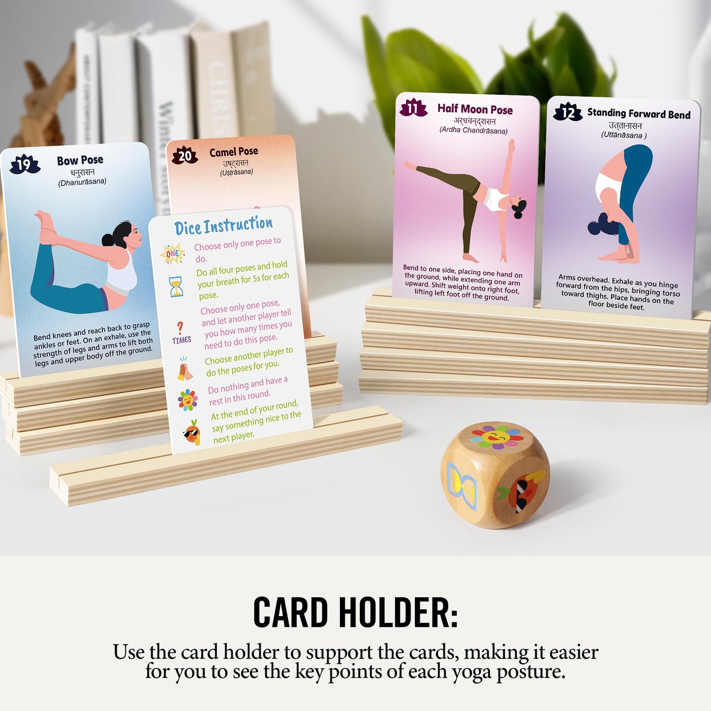 Homotte Yoga Cards and Wooden Yoga Dice Set for Beginners and Kids