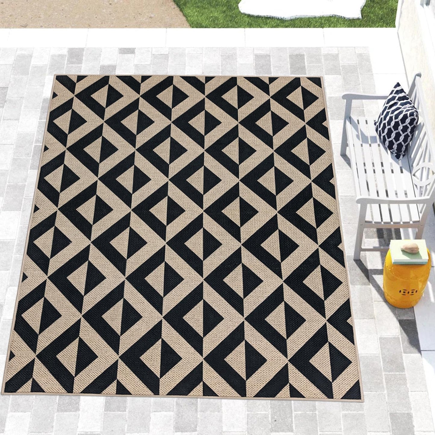 USTIDE Washable Jute 5x7 Area Rugs Washable Geometric Triangle Outdoor Patio Rug Indoor Outdoor Carpet for Living Room Dining Room Non Slip Farmhouse Carpet for Backyard Bedroom