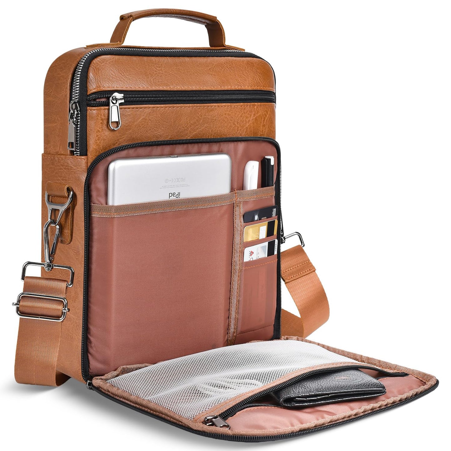 11 inch Leather iPad Bag for 2026 iPad Pro 11 M4 M5 & Air 11 M4 M3 with Magic Keyboard, Fire HD 10/Max 11, Protective Travel Sleeve Case Pouch Padded Carrying Bag, Brown