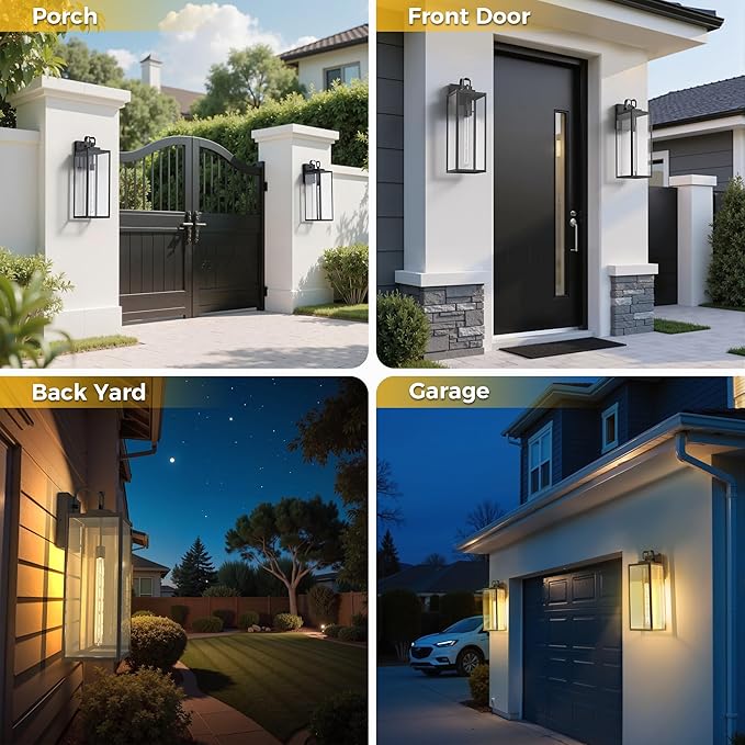 L LOHAS LED 2 Pack 24 Inch Large Size Dusk to Dawn Outdoor Light Fixture, Matte Black Waterproof Anti-Rust Porch Lights Ourdoor, Exterior Lighting Fixtures for Porch, Doorway, Garage, ETL Listed