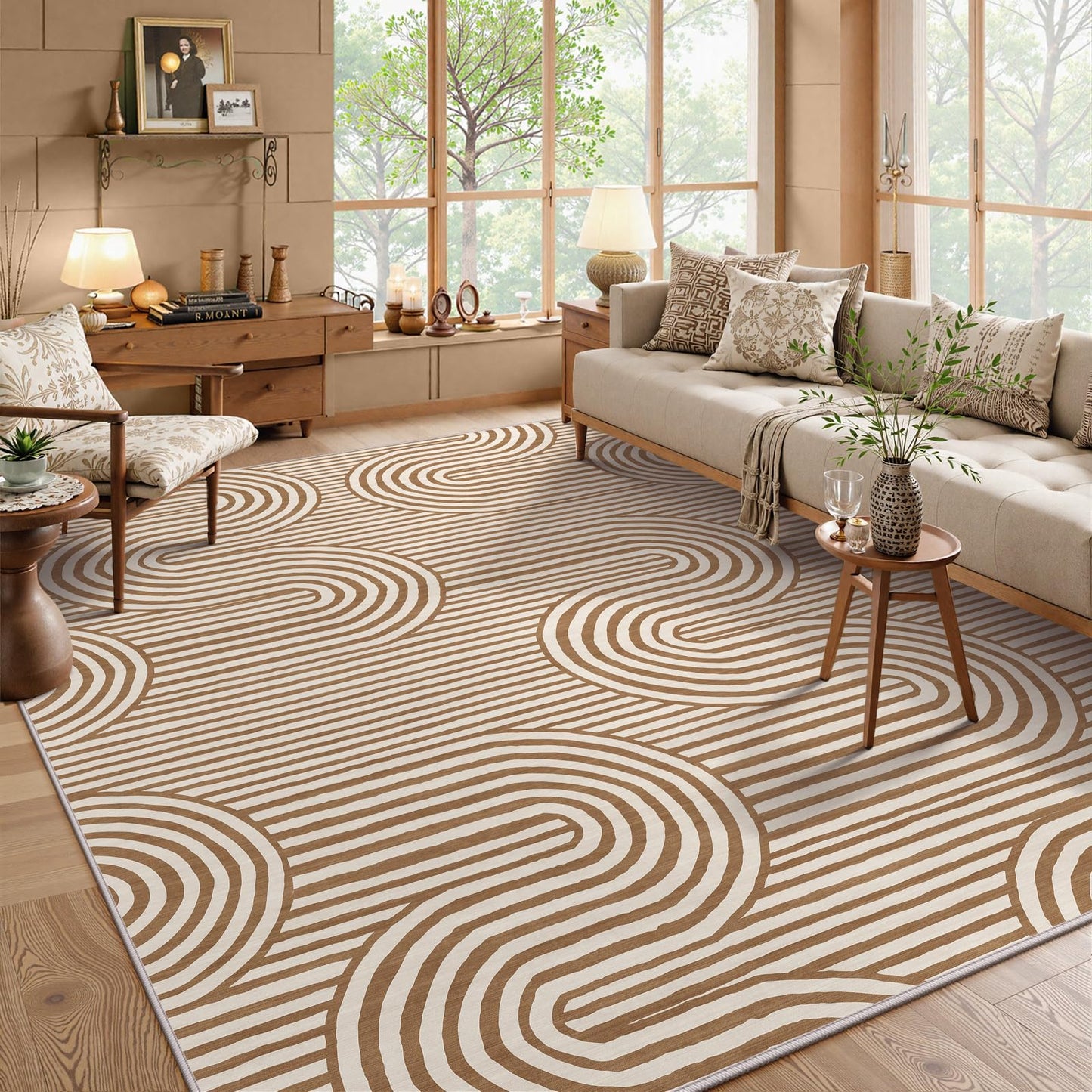 Lahome Modern Washable Rugs 8x10,Machine Washable Bedroom Rug Kids Rugs for Playroom Non Slip Soft, Play Room Backing Accent Ultra-Thin Carpet for Nursery Dining Room Classroom Alba（8'X10',Khaki