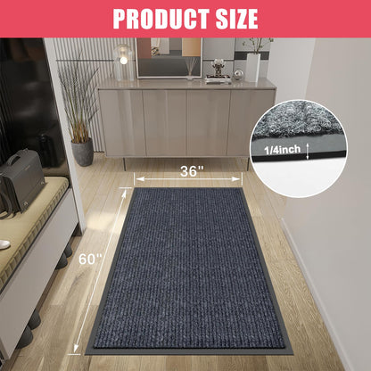 Kuyal Front Door Mat, 3'x5' Indoor Outdoor Entrance Mat, Commercial Floor Mats Inside Outside Entrance, Heavy Duty Durable Welcome Mats, Rubber Backing Non Slip Outdoor Mats for Entryway,Dark Gray