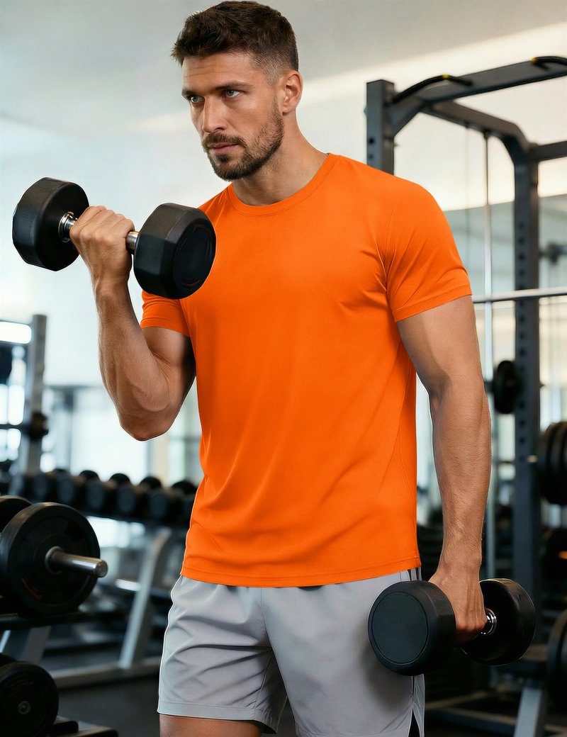Mens T Shirt UV Shirt Active T Shirts Quick Dry Crew Neck T Shirts Athletic Running Gym Workout Shirts Short Sleeve Tee Top Orange