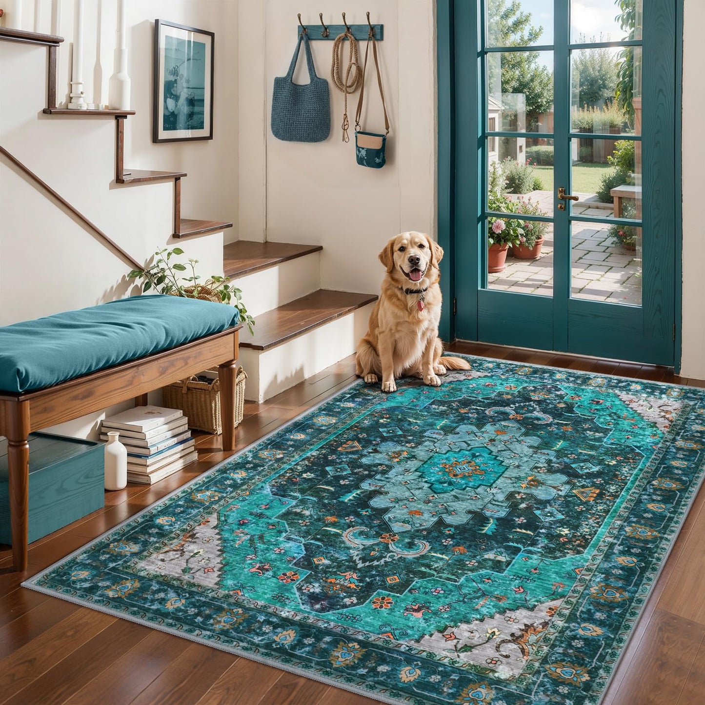 Ciicool 3x5 Entryway Rug Indoor,Washable Non-Slip Low Pile Ultra Soft Area Rugs for Large Kitchen Bedroom Bedside Living Room Distressed Boho Carpet Home Decor
