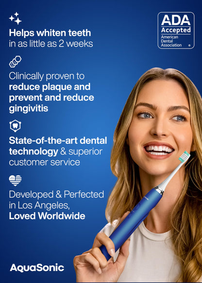 Aquasonic Vibe Series Ultra-Whitening Toothbrush – ADA Accepted Electric Toothbrush - 8 Brush Heads & Travel Case – 40,000 VPM Motor & Wireless Charging - 4 Modes w Smart Timer – Satin Rose Gold