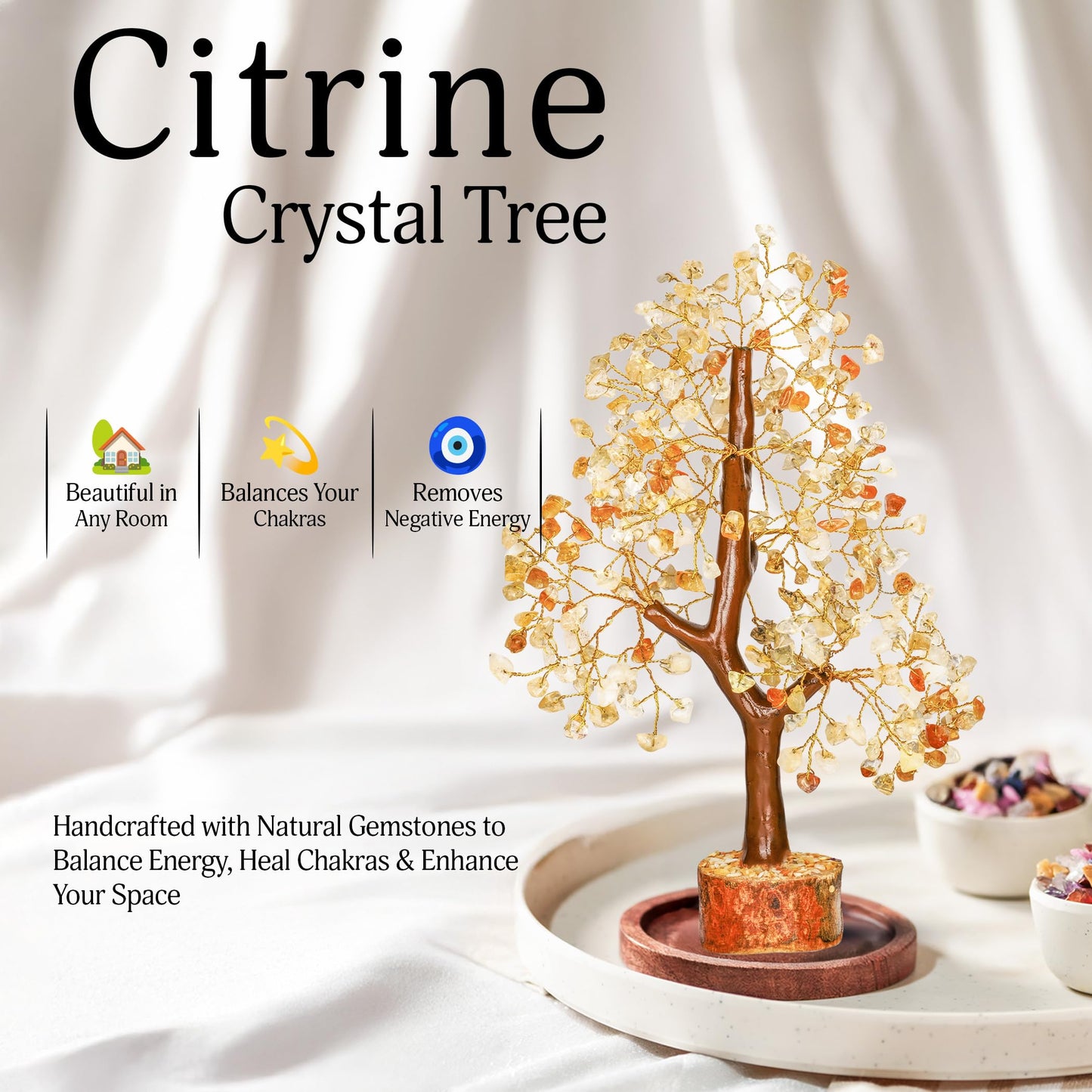 YATSKIA Citrine Tree | Gemstone Money Tree Feng Shui | Good Luck Crystals | Shelf Decor for Bedroom | Crystal Desk Decor | Healing Gift | Birthday Gifts for Women | 10 Inch