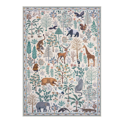 OJIA Jungle Print Washable Area Rugs 5x7, Soft Modern Rugs for Living Room Ultra-Thin Non-Shedding Bedroom Rug, Stain Resistant Neutral Area Rug Large Carpet for Dining Room Kids Nursery Playroom