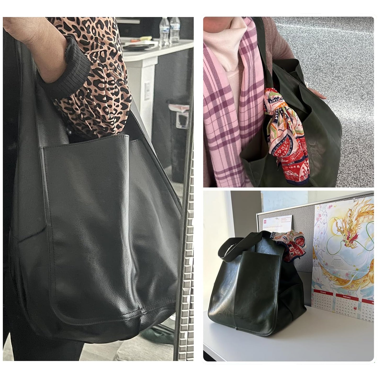 KlaOYer Oversized Leather Tote Bag Huge Capacity Work Hobo Pu Leather Bucket Purse And Handbag Large Soft Travel Shopping Bag (Brown Leopard)