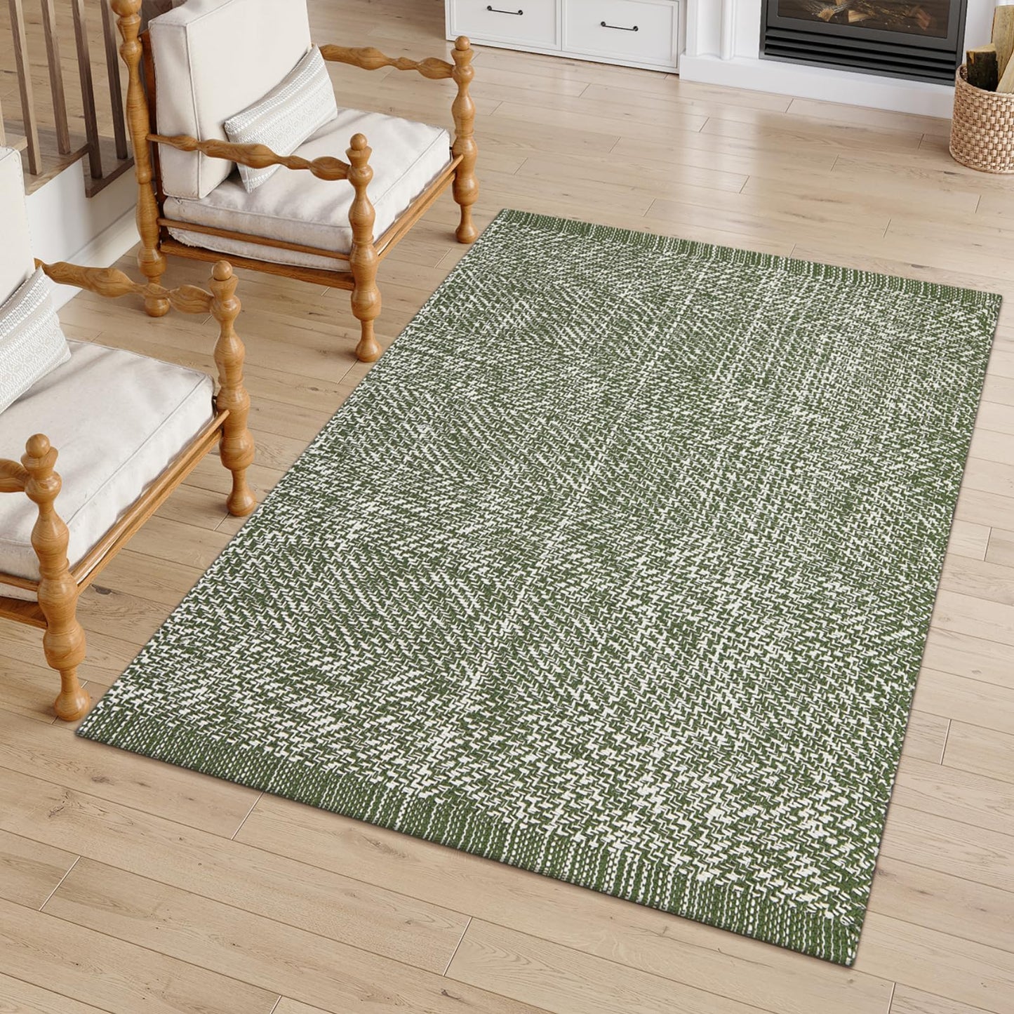LEEVAN Washable Kitchen Rugs 3x5, Green Bedroom Rug, Cotton Woven Entryway Rug, Modern Braided Door Mat, Farmhouse Living Room Rugs, Reversible Carpet for Laundry Room Front Porch Outdoor Doormat