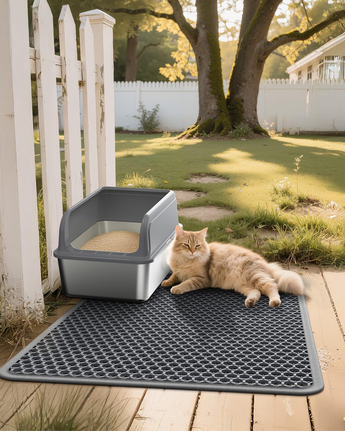 Cat Litter Mat - 23.2'' x 14.6'' Small Litter Trapping Mat, Easy to Clean Litter Box Mat, Waterproof, Urine-Proof, Non-Slip, Cat Toilet Training Systems Accessories, Grey