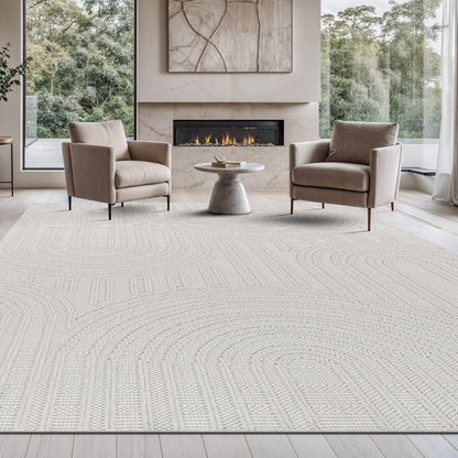 Beverly Rug Micro Loop Area Rug White 8x10 Modern Luxury Soft Circle Geometric Durable Indoor Area Rugs for Living Dining Room Office Stain Resistant Non Shedding Casual Indoor Carpet White 8 x 10