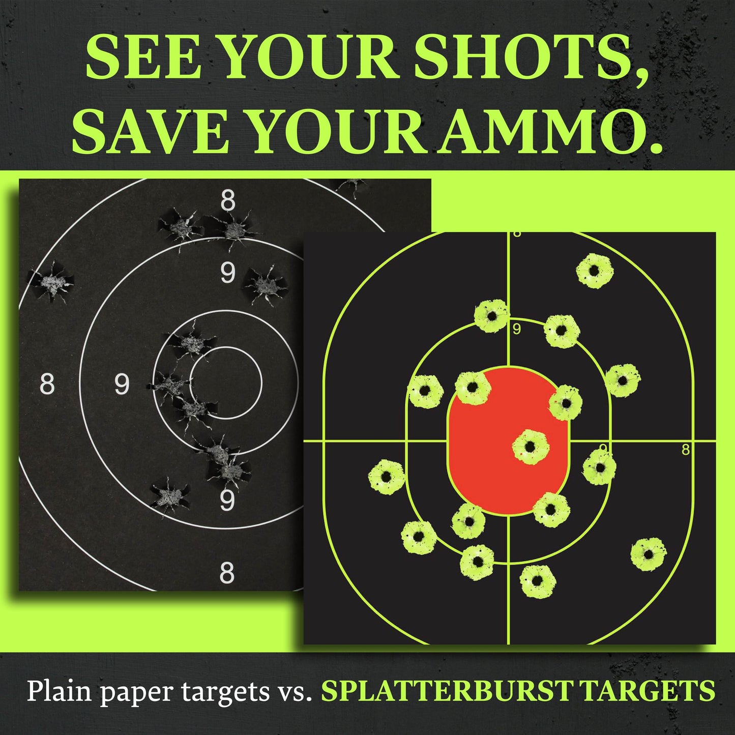 Splatterburst Targets - 18 x 24 inch - Silhouette Shooting Target - Shots Burst Bright Fluorescent Yellow Upon Impact - Gun - Rifle - Pistol - Airsoft - BB Gun - Air Rifle - Made in USA (50 Pack)