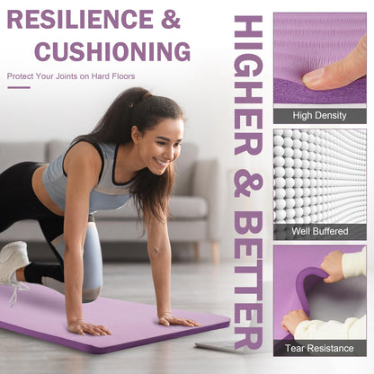 Fitvids Yoga Mat 1-Inch Extra Thick High-Density Exercise Mat with Non-Slip Surface & Carry Strap for Men & Women Tear-Resistant Pilates Workout Mat for Home Gym, Floor Fitness