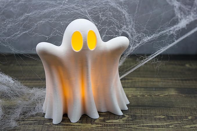 Light Up Ghost Decoration – LED Tea Light Halloween Decor – Cute Spooky Accent for Home, Mantel, Party & Table Centerpiece – Eco-Friendly PLA