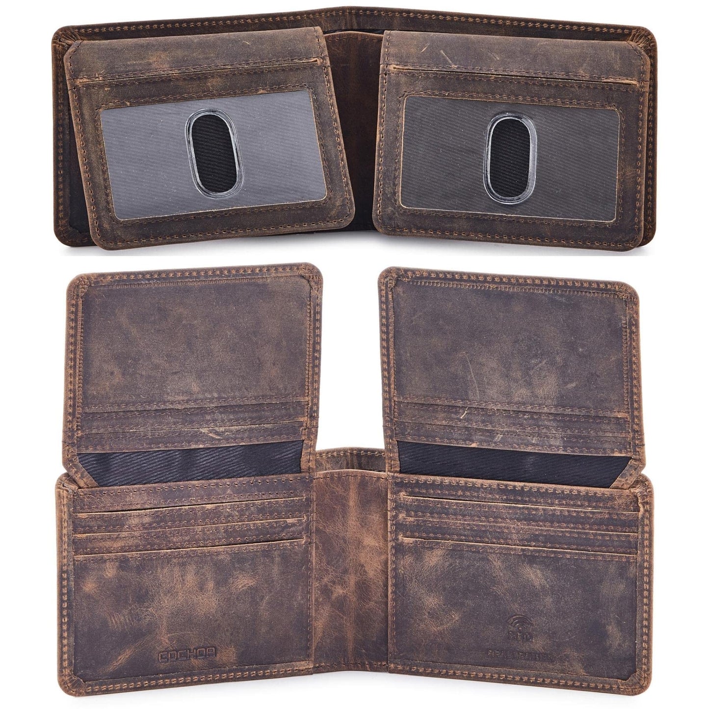 Cochoa Wallet for Men Bifold Leather RFID Blocking High Capacity Slim Card Case with 2 ID Window for Gift (Crazy Horse, Moss)