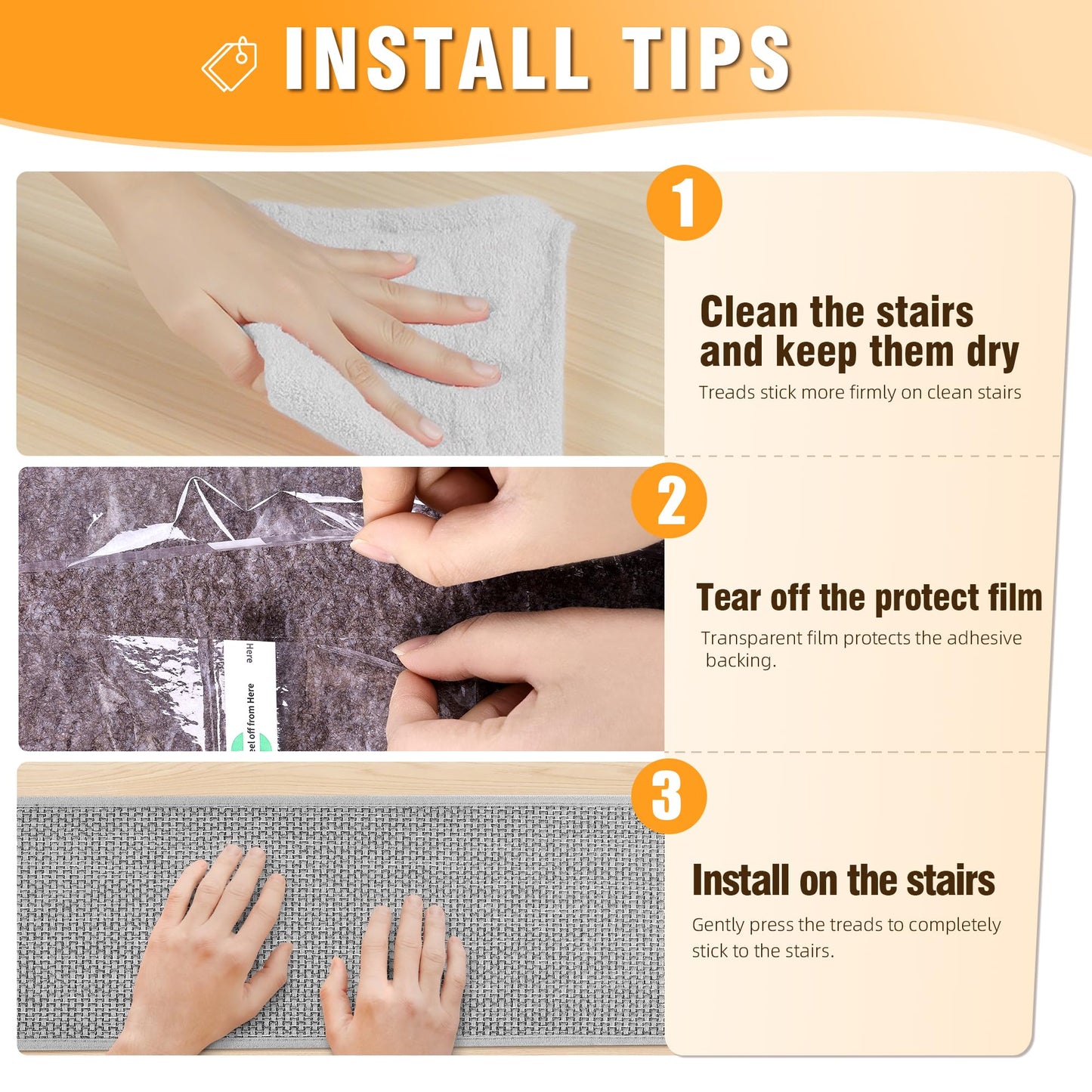 Deerly Linen Stair Treads Non Slip 10pcs Comfortable Stair Runner for Wooden Steps Peel and Stick Stairs Carpet Treads Indoor Staircase Covers Mat with Self-Adhesive Backing for Pets Kids 8"X30" Grey