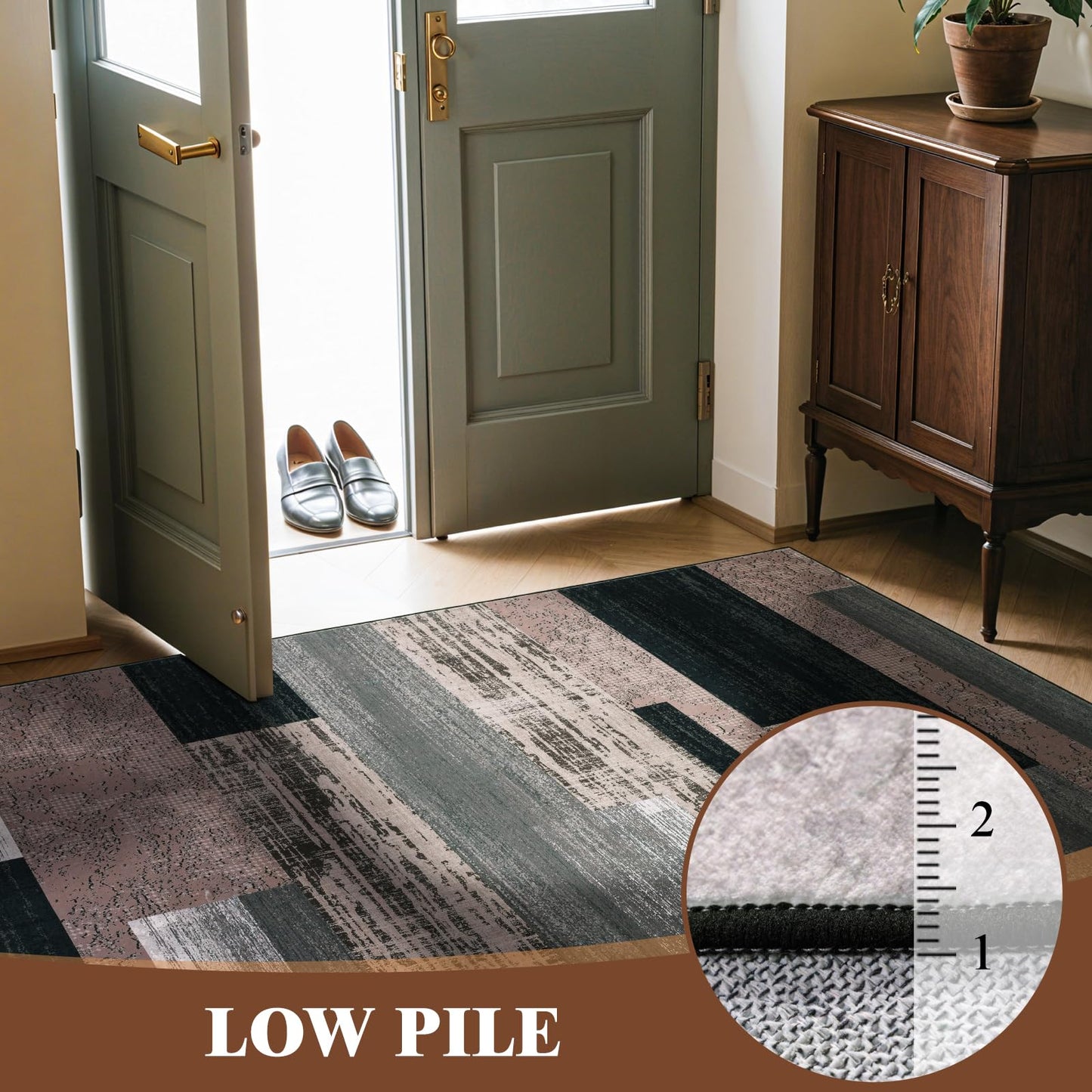 LIANLAM 5x7 Washable Area Rugs for Living Room and Bedroom, Vintage Checkered Pattern Non-Slip Carpet, Stain Resistant Low Pile Soft Rug for Dining Room,Office,Nursery,Kids Room(5x7,Chocolate)