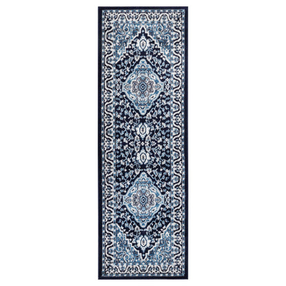 Superior Indoor Runner Rug, Plush Carpet Cover, Traditional Oriental Medallion, Perfect for Hallway, Entryway, Living Room, Dining, Bedroom, Office, Kitchen, Glendale Collection, 2'7"x10', Blue
