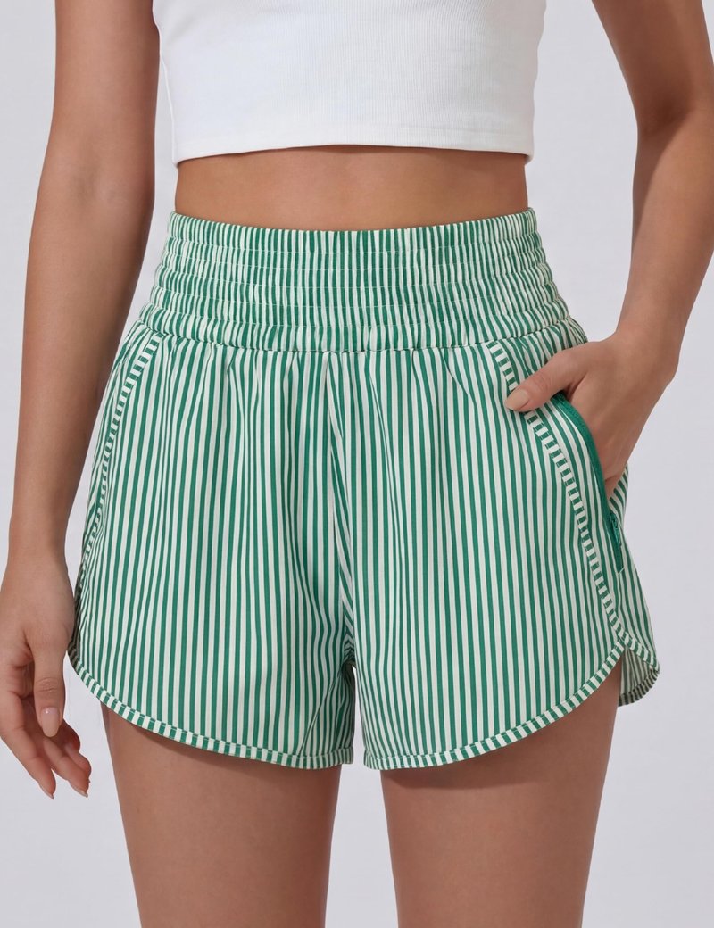 BMJL Women's Athletic Shorts High Waisted Running Short Pocket 2.5" Sporty Shorts Gym Elastic Workout Shorts(XL,Green Striped)