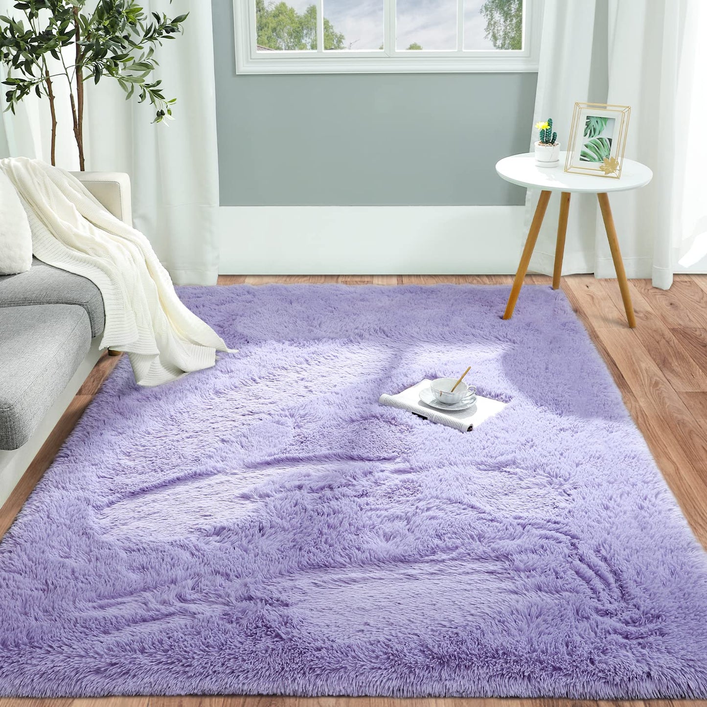 Pettop Fluffy Lavender Purple Area Rug for Bedroom Living Room, 4x6 Feet Soft Plush Fuzzy Rugs for Girls Kids Boys, Non-Slip and Washable Rug for Nursery Classroom, Carpet for Rooms Decor
