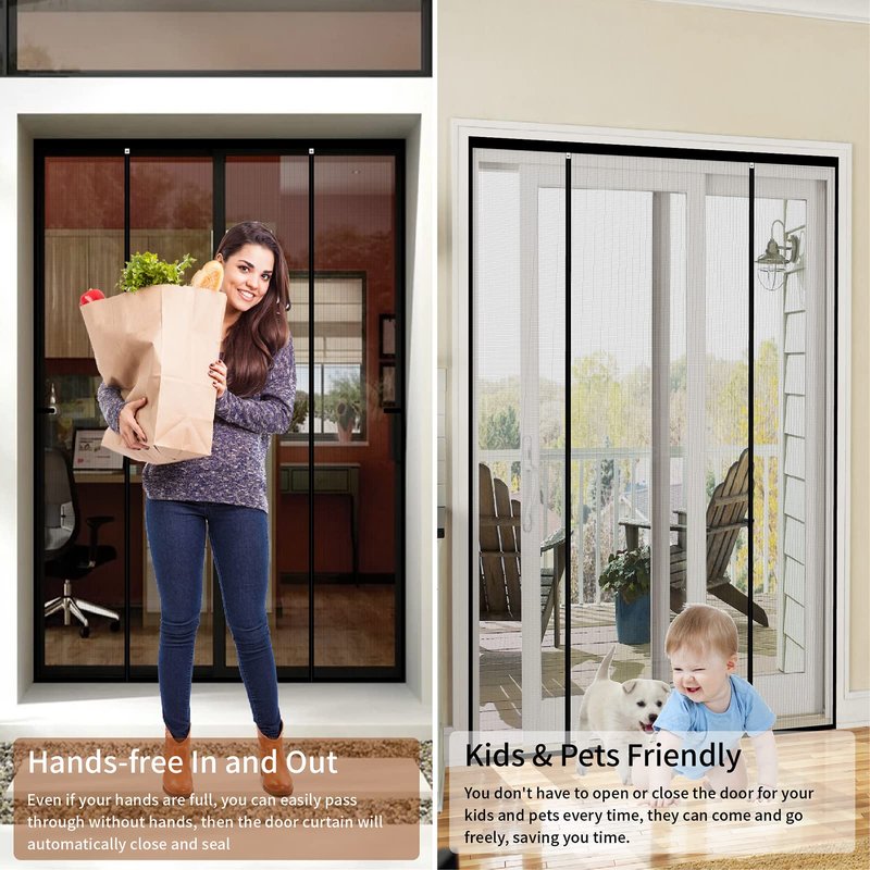 CHIYUNS Double Door Mesh Screen Magnetic Closure Heavy Duty for Sliding Door 72" x 80" Extra Long Magnet Bug Screens for French Doors, Self Closing Fiberglass Mosquito Net for Doorway, Keep Bugs Out
