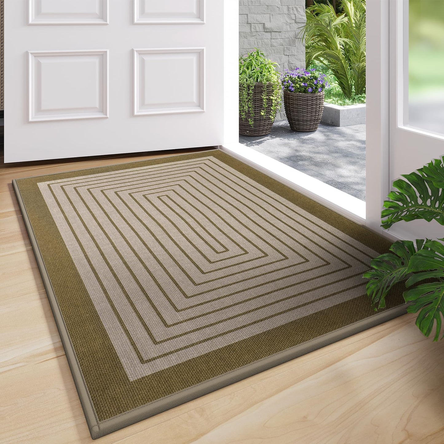 QiCaiJia Front Door Mat 31''x47'', Absorbent Dirt Resist Washable Non Slip Low-Profile Indoor Doormat, Easy Clean Entryway Welcome Door Mats, Brown