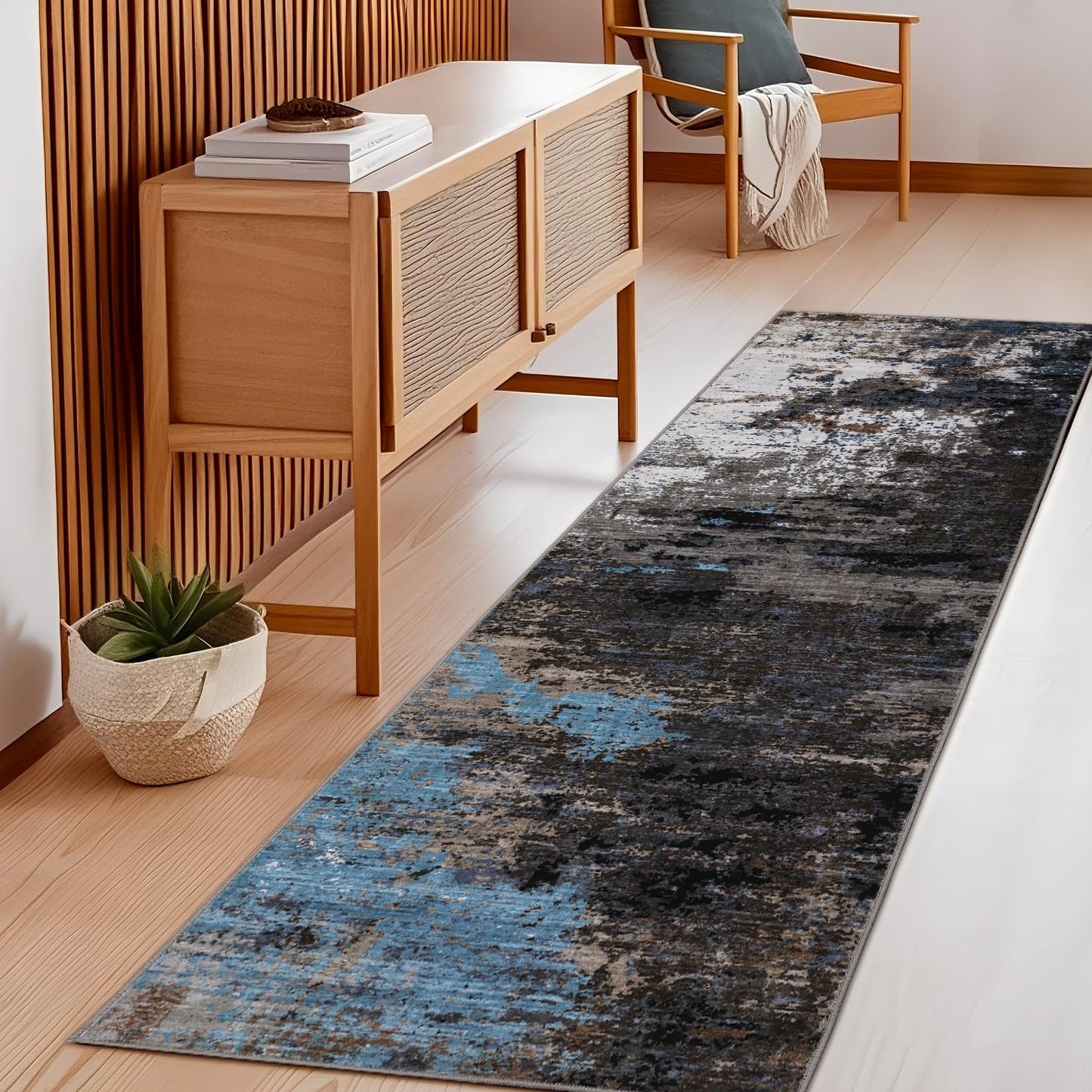 GarveeHome Washable Area Rugs 2x6 Non-Slip Abstract Runner Rugs, Ultra-Soft Low Pile Floor Cover, Stain Resistant Contemporary Indoor Floor Carpet for Hallway, Bedroom, Laundry, Grey Brown