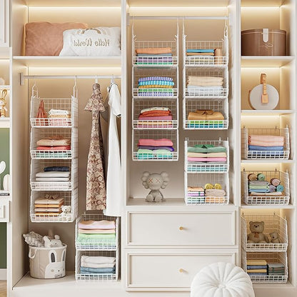 4" Extra Deeper Foldable Hanging Closet Organizer, Small Wire Cabinet Shelves