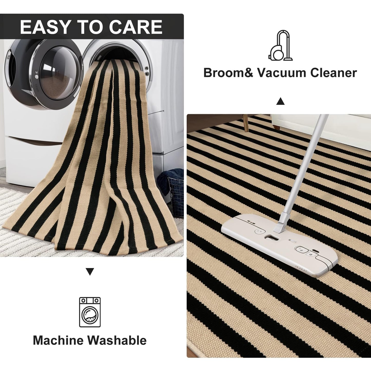 LEEVAN Outdoor Patio Rug 3x5, Washable Black and White Outdoor Rug, Outside Welcome Mat Striped Porch Door Mat Outside Entrance Layered Indoor Doormat
