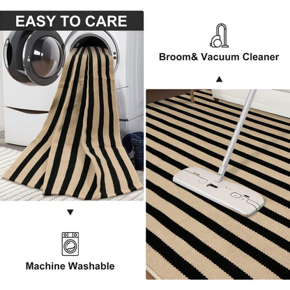LEEVAN Outdoor Patio Rug 3x5, Washable Black and White Outdoor Rug, Outside Welcome Mat Striped Porch Door Mat Outside Entrance Layered Indoor Doormat