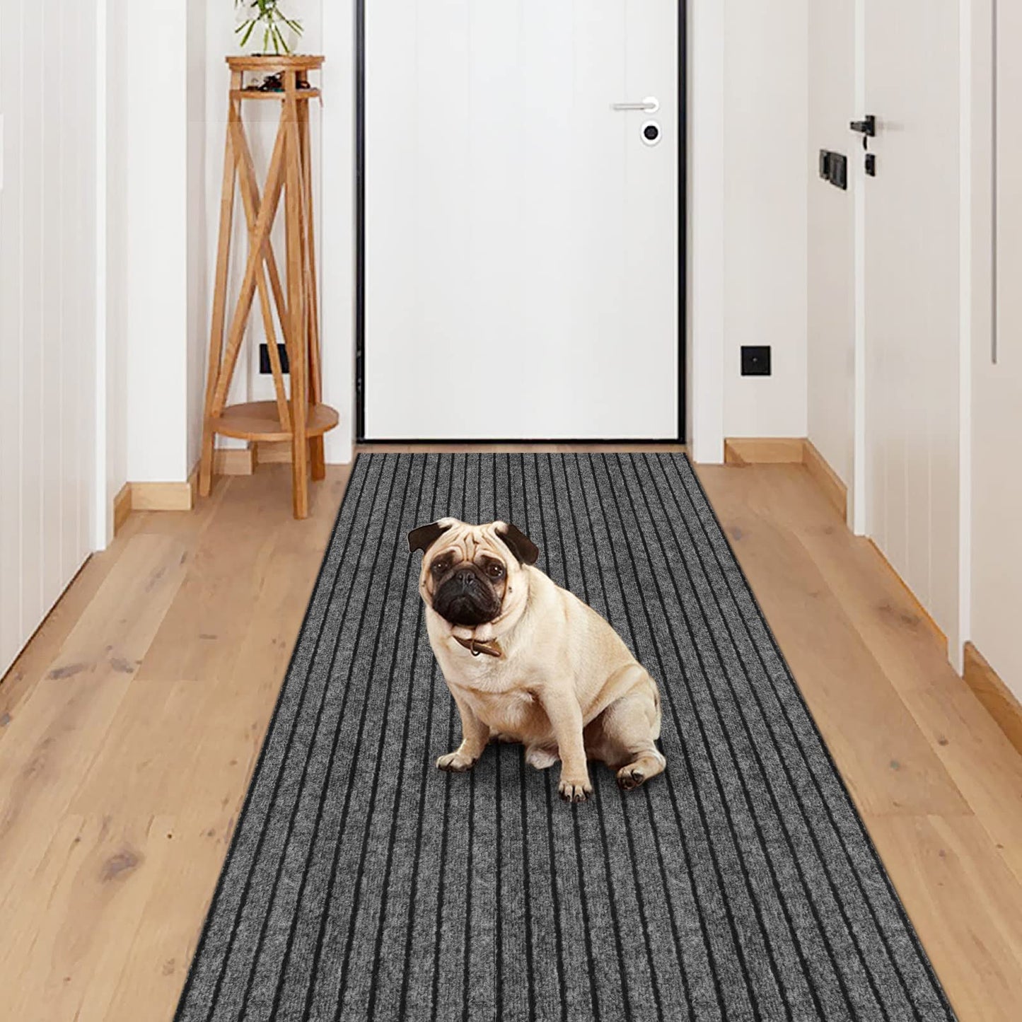 Weidear Hallway Runner Rug with Rubber Backing, Laundry Room Rug Non Slip, Washable Outdoor Indoor Rug Carpet Runner, Customized Area Rugs Mat for Entryway, Balcony, Deck-2FT x 10FT, Gray Stripe