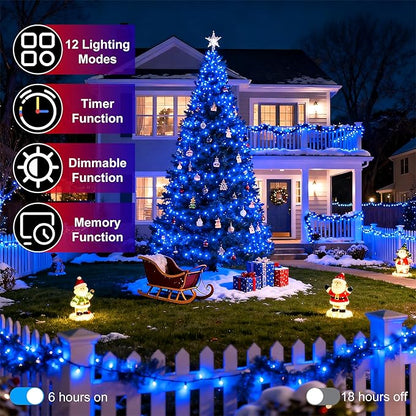 750 LED 240FT Christmas String Lights Outdoor, 12 Pro Modes and Timer Memory & Brightness, Plug in Outdoor Waterproof Clear Wire Twinkle Light for for Xmas Yard Tree Wedding Party Decor (Blue)