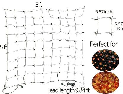 HISHINY Halloween Lights Outdoor,100LED 5ftx5ft Orange Net Lights with Connectable, Waterproof,UL Certified and Durable Green Wire Design for Bushes,Shrubs,Halloween Decorations Outdoor
