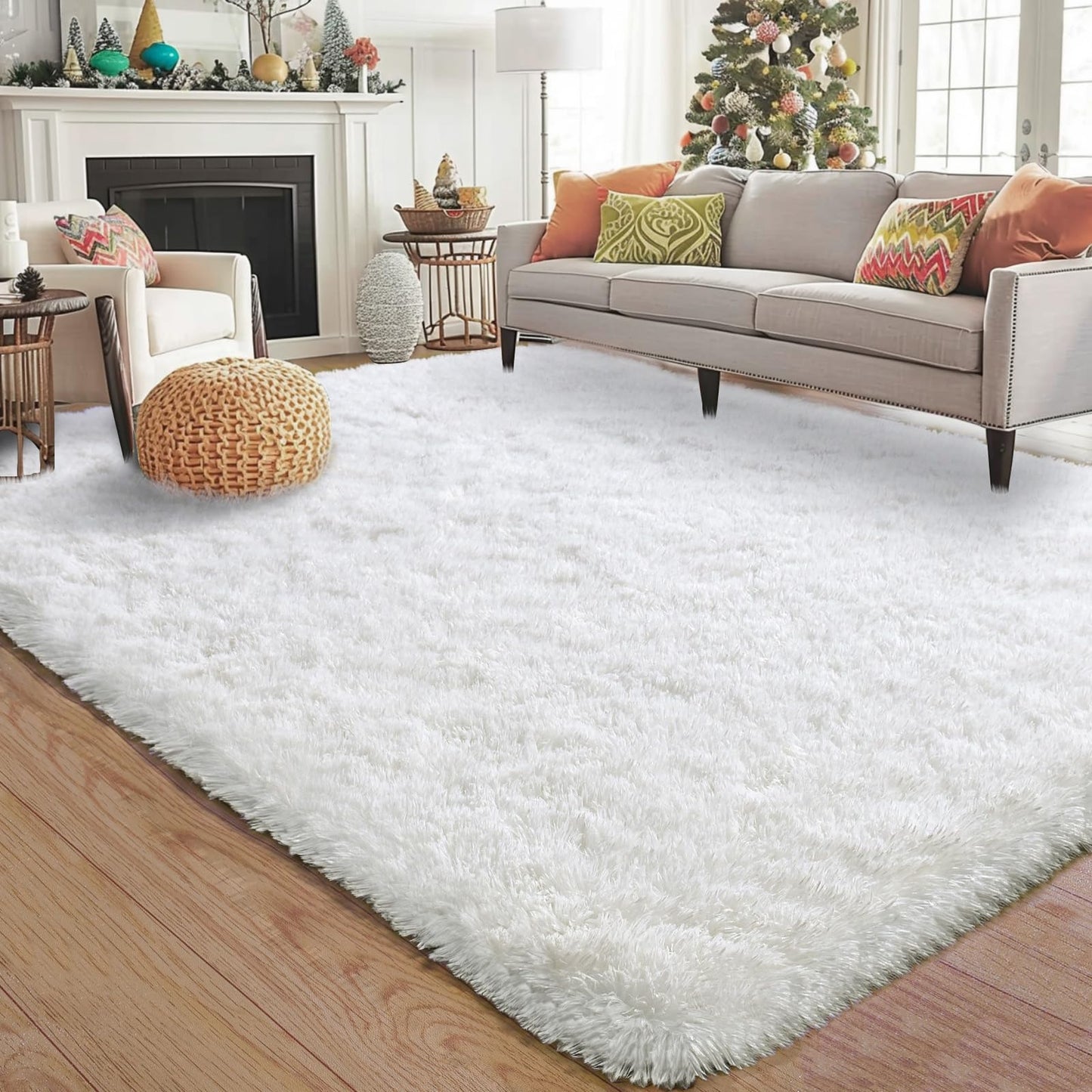 Ailyei White Shag Rugs for Bedroom, 4x6 Soft Fuzzy Rugs for Living Room, Fluffy Shaggy Plush Carpet Girls Kids Room Dorm Upgrade Non-Slip