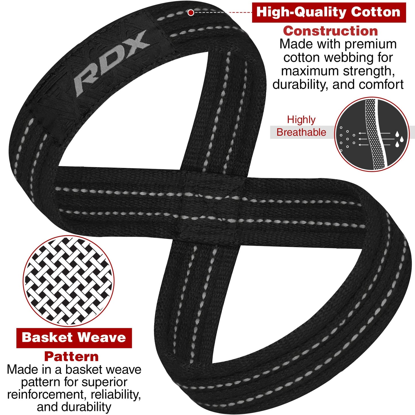 RDX Weight Lifting Straps Figure 8, Anti Slip Strap with Cuffs Wrist Support for Gym Workout Deadlift Powerlifting Bodybuilding Weightlifting, Fitness Strength Training, Hand Bar Grip for Men