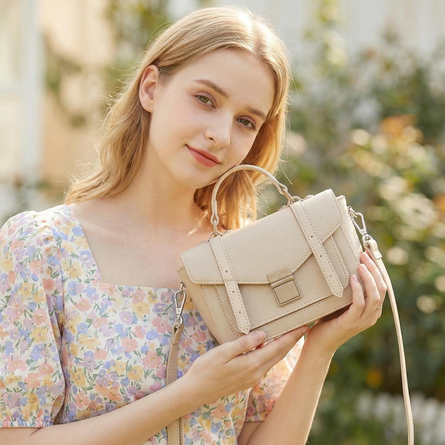 ALEX&MIA Women's Small Top-Handle Handbag – Vegan Leather Mini Satchel Bag, Fashionable Crossbody and Shoulder Bag, Perfect for Daily and Work Use (Greige)