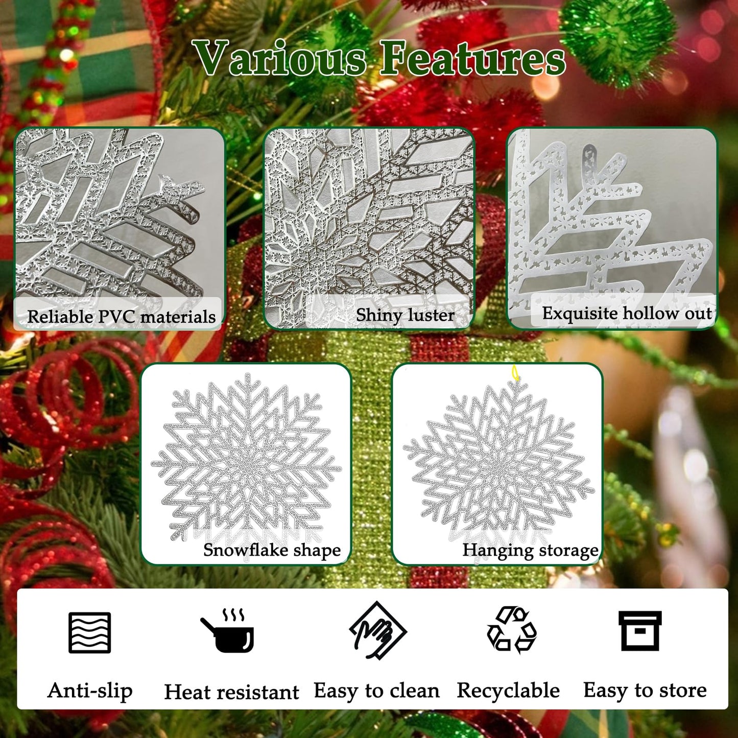 Snowflake Placemats Set of 6, Christmas Placemats Decorations Hollow Out Design Snowflake Table Mats Place Mats for Dining Table Setting Kitchen Table Mats Christmas Decoration(Silver Snowflake)