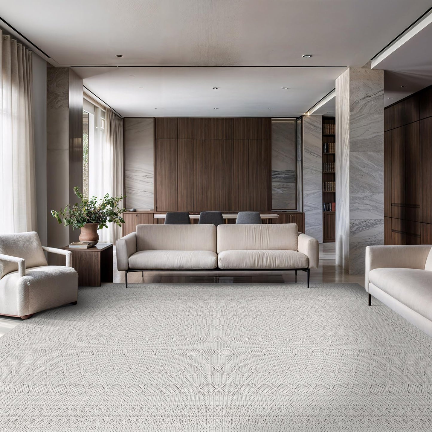 Luul Home Micro Loop Indoor Rug White 6x9 Boho Geometric Neutral Area Rugs for Living Room Soft Luxury Modern Low and High Pile Durable Stain Resistant Non-Shedding Indoor Area Carpet 6 x 9