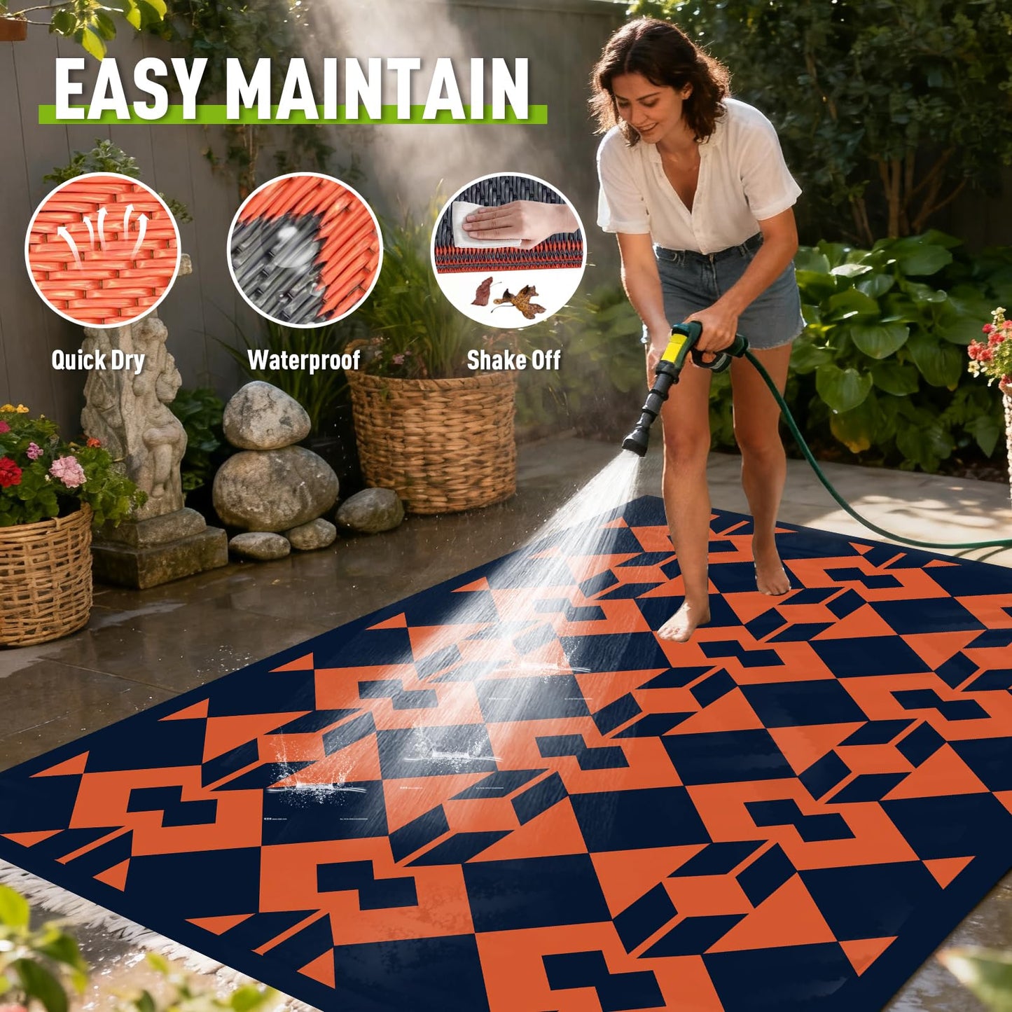 WILDROOTS 4x6 Feet Diamond Mask Plastic Outdoor Rug, Stain Resistant Waterproof Reversible Outdoor Patio Rug, Fade Resistant Camping Rug